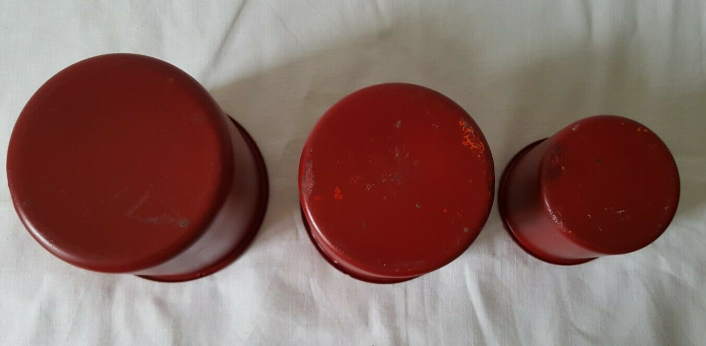Vintage red metal pots kitchen storage