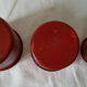 Vintage red metal pots kitchen storage