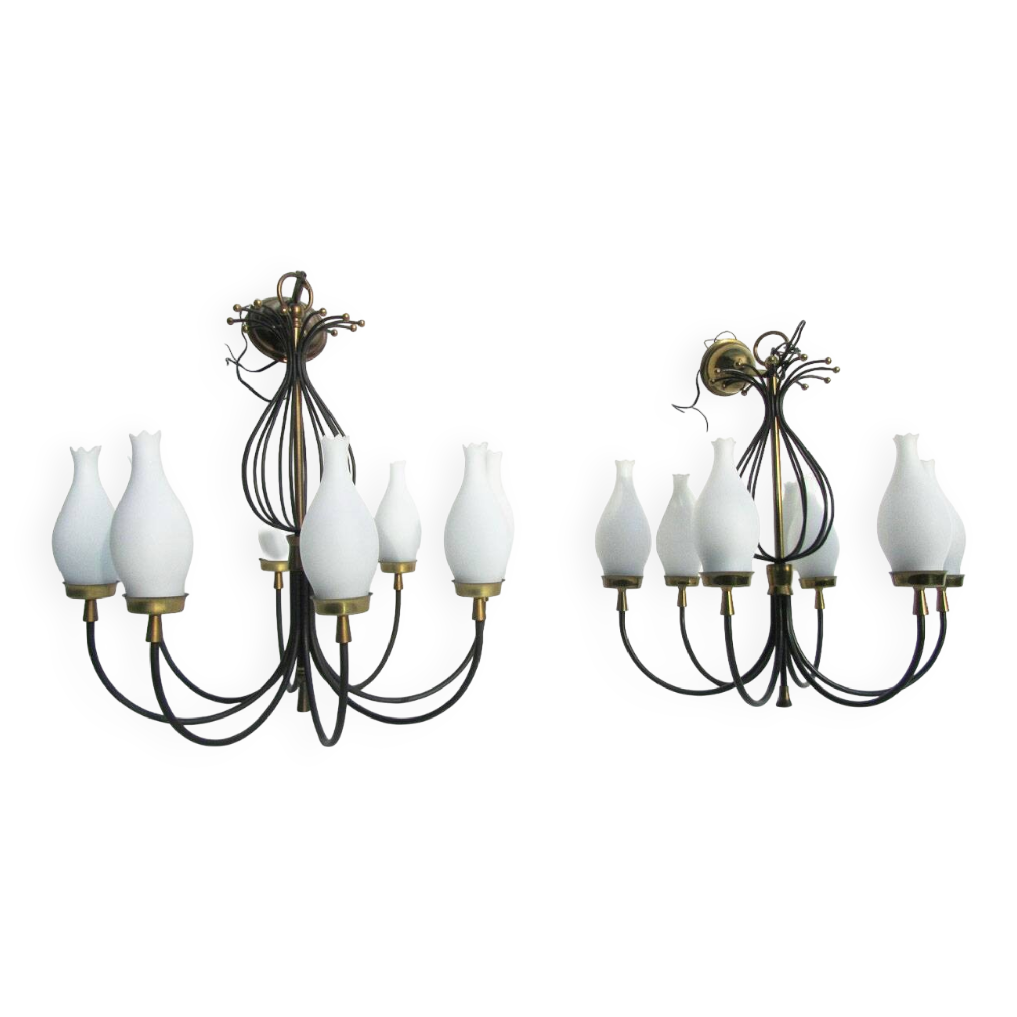 Set of 2 Italian design chandeliers in style of Stilnovo/ Arredoluce, 1950s