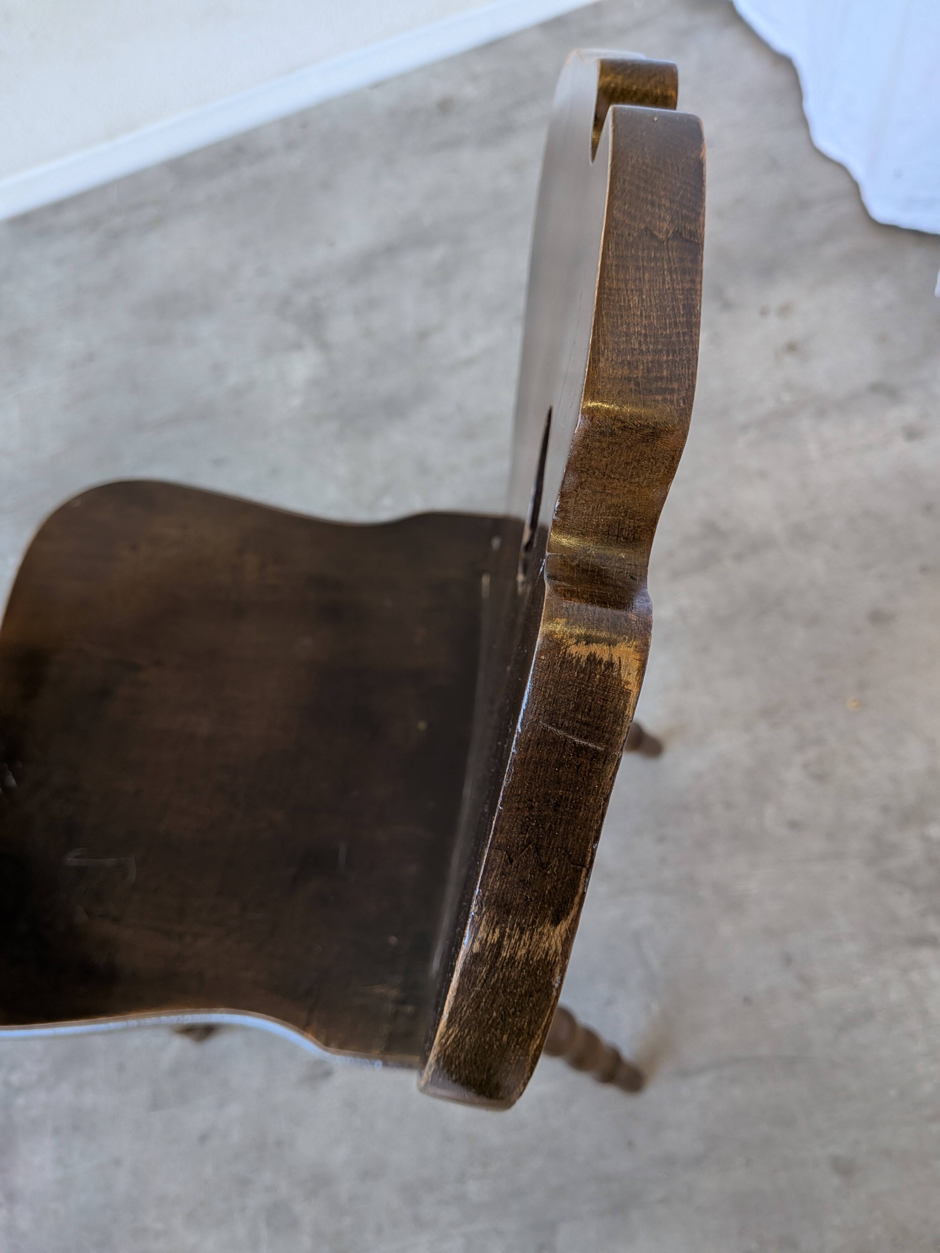 Vintage Tyrolean Heart Cutout Wooden Dining Chair / Bobbin-turned Legs