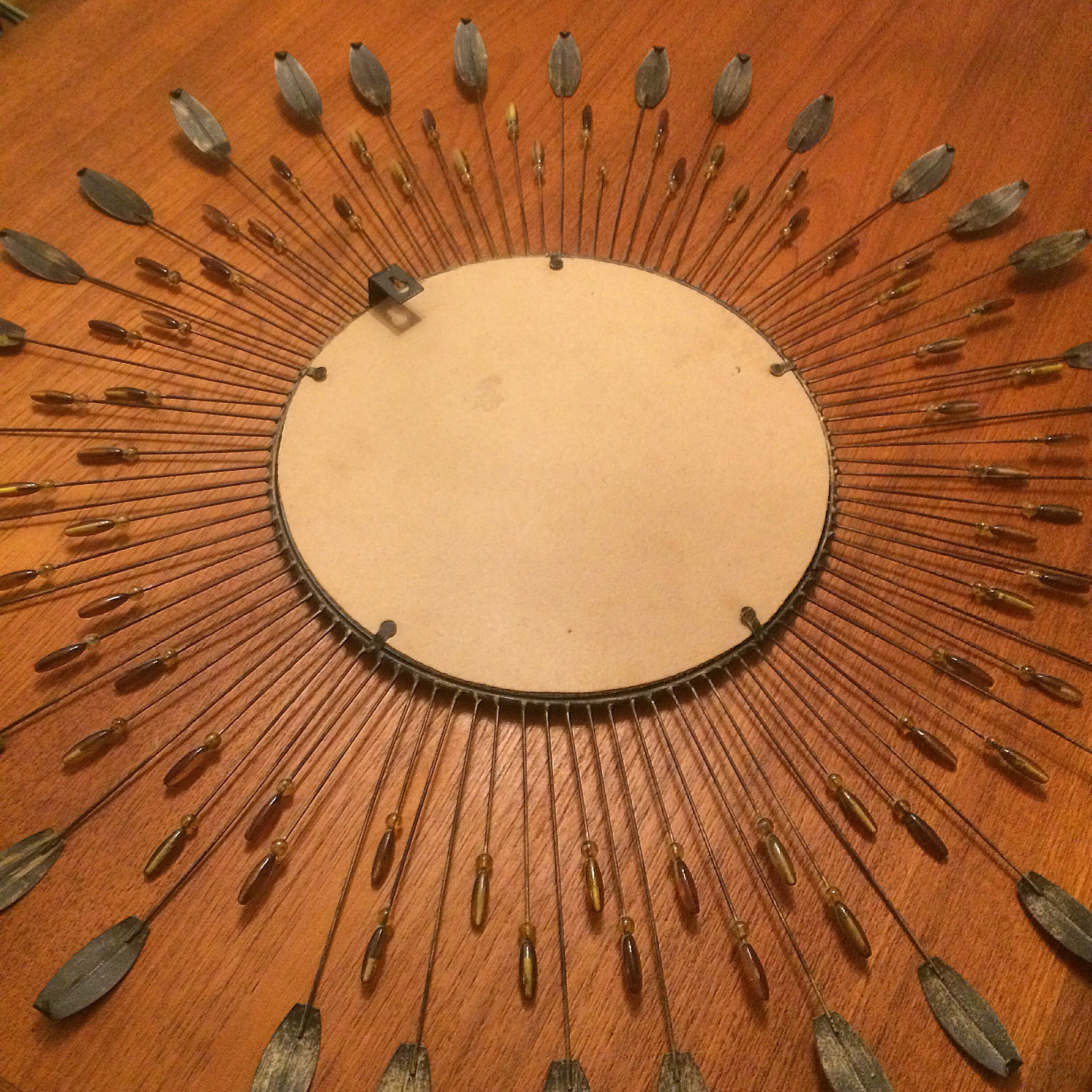Mirror Sun beads & feathers metal, 1950 - 75x75cm