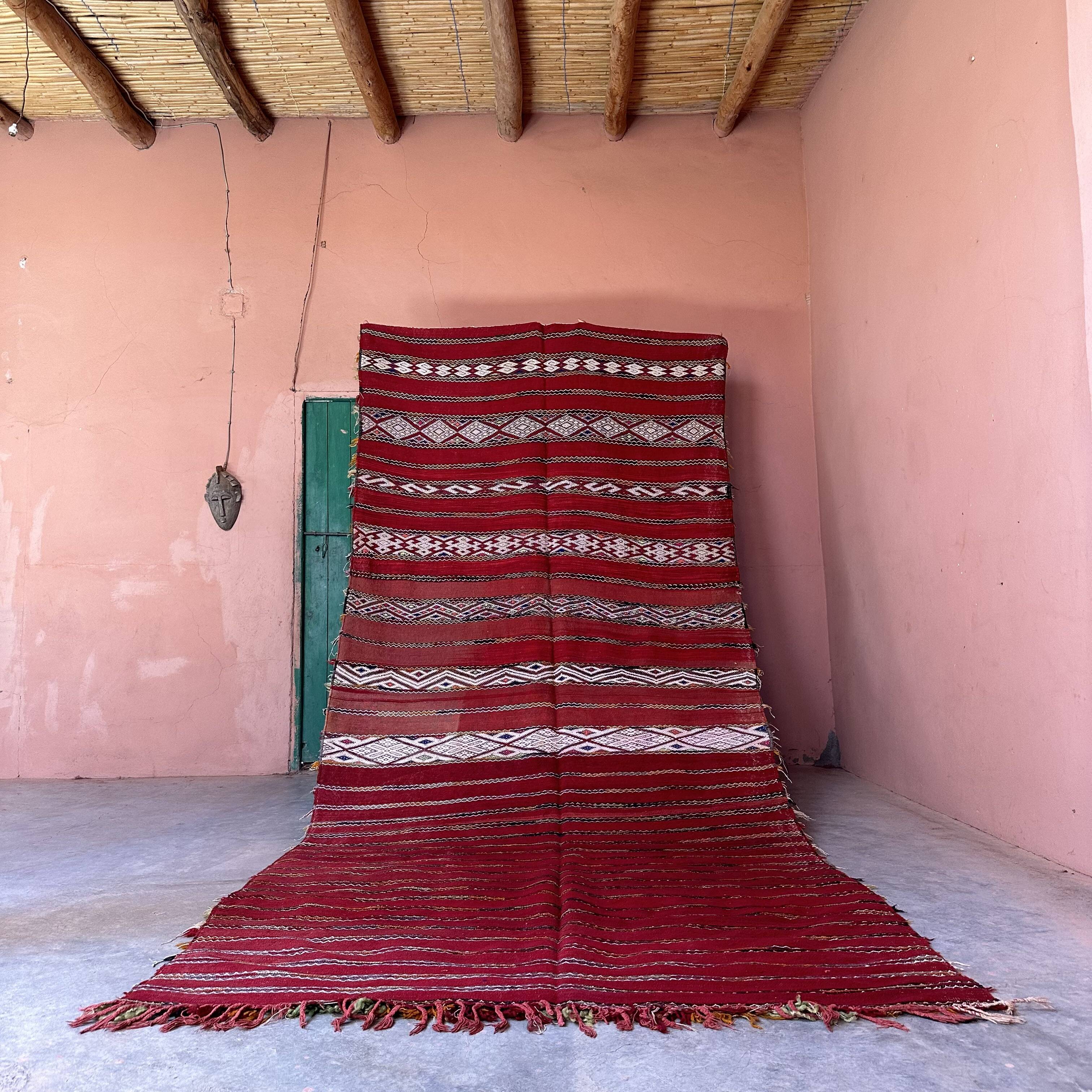 Moroccan kilim zemmour rug - 386 x 168 cm