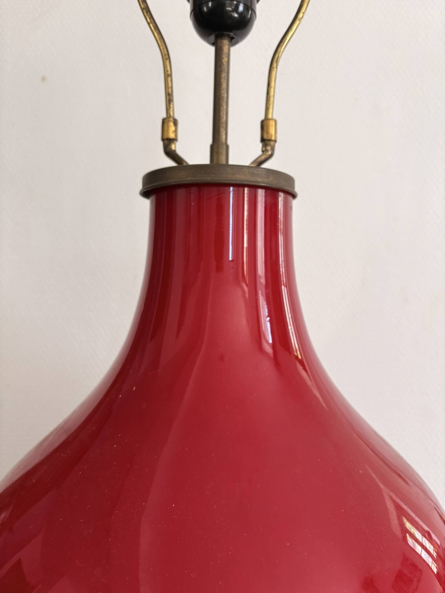 Large Bottle Lamp Opaline Glass Red Mid Century Vintage 80cm