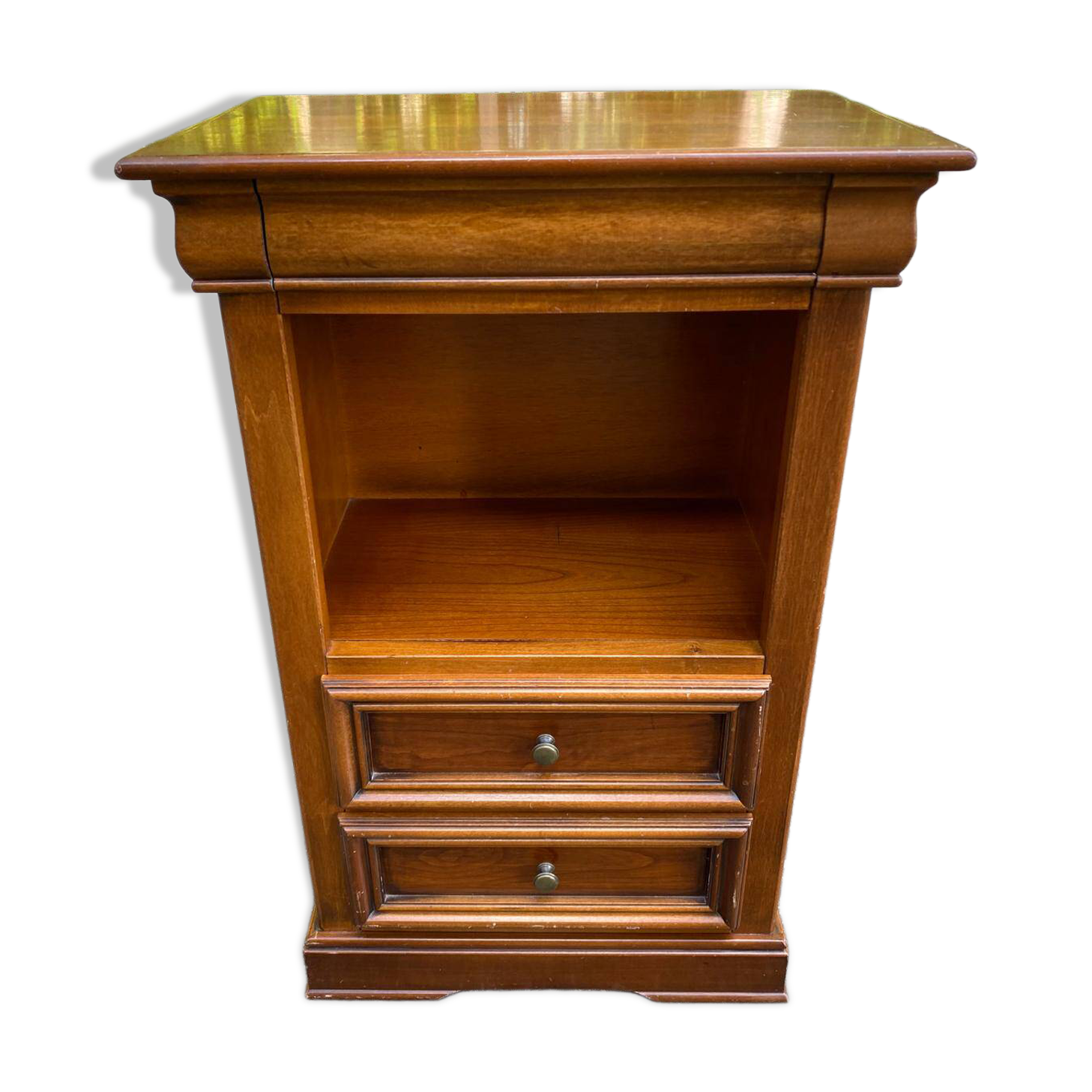 High bedside table, wooden accent table in Louis Philippe style.