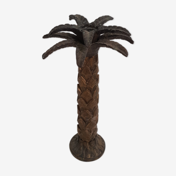 Golden vintage Palm tree candlestick in bronze and wood