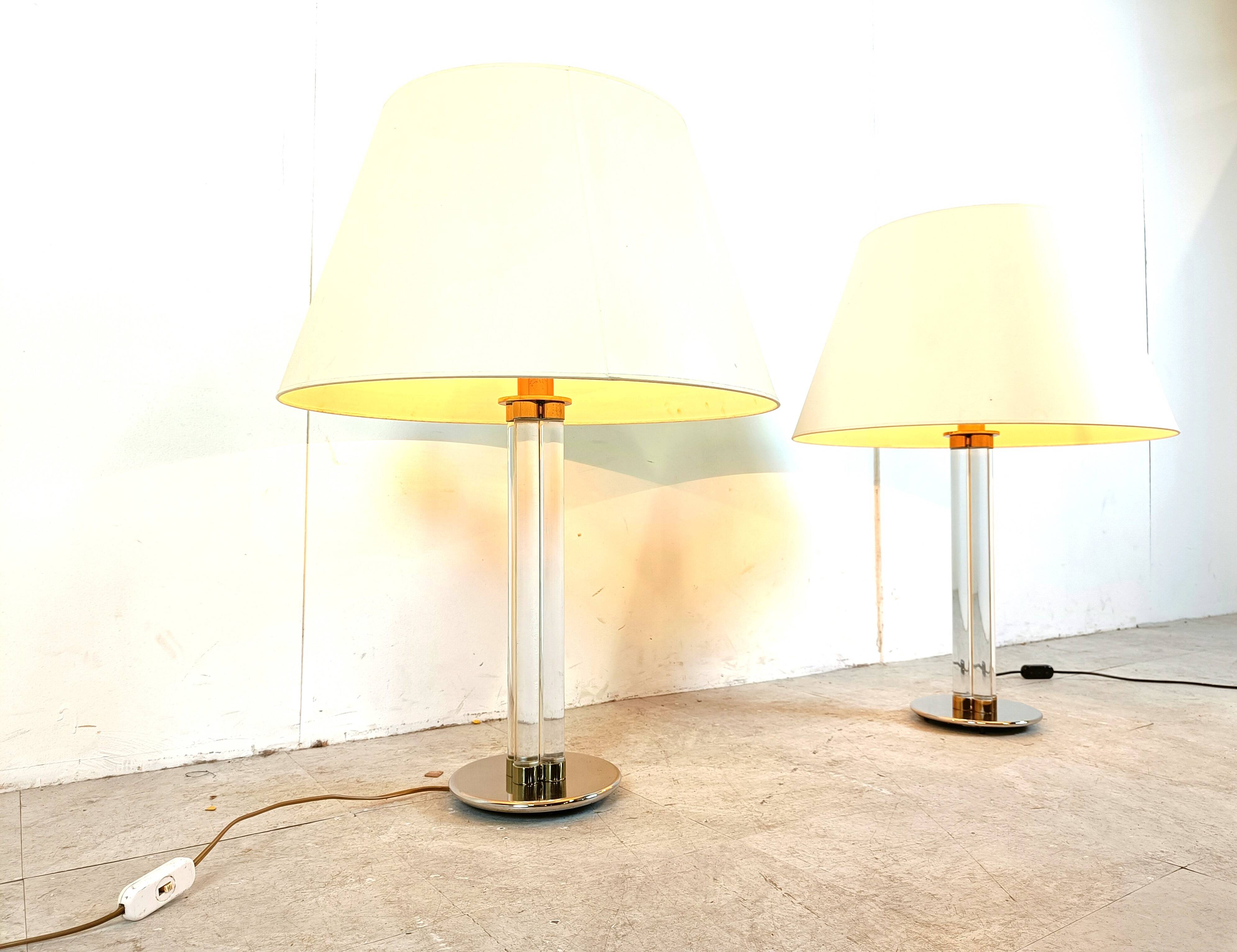 Pair of vintage large lucite table lamps, 1970s