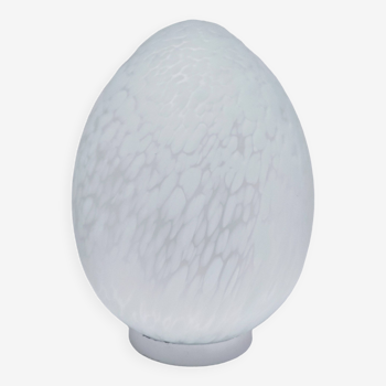 Lampe œuf XL verre moucheté blanc design années 70 H.37 cm