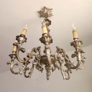 Xl Large Vintage Regency Mid Century Louis XV Baroque Rococo Hand Painted Carved Wood 8 Light Chandelier Floral, Italy, Florence 1920 1950