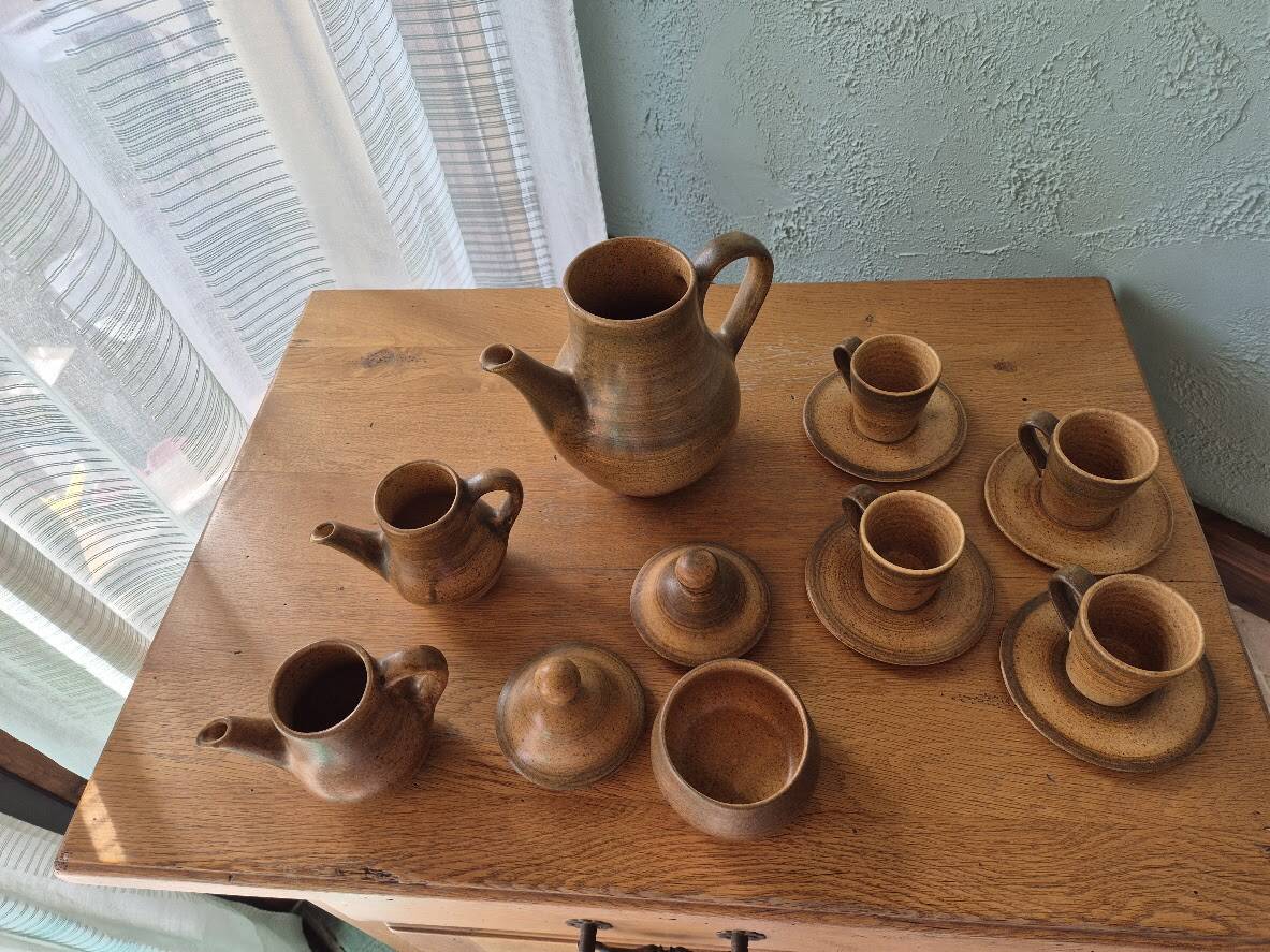 Service à café / thé vintage en grès pyrité artisanale