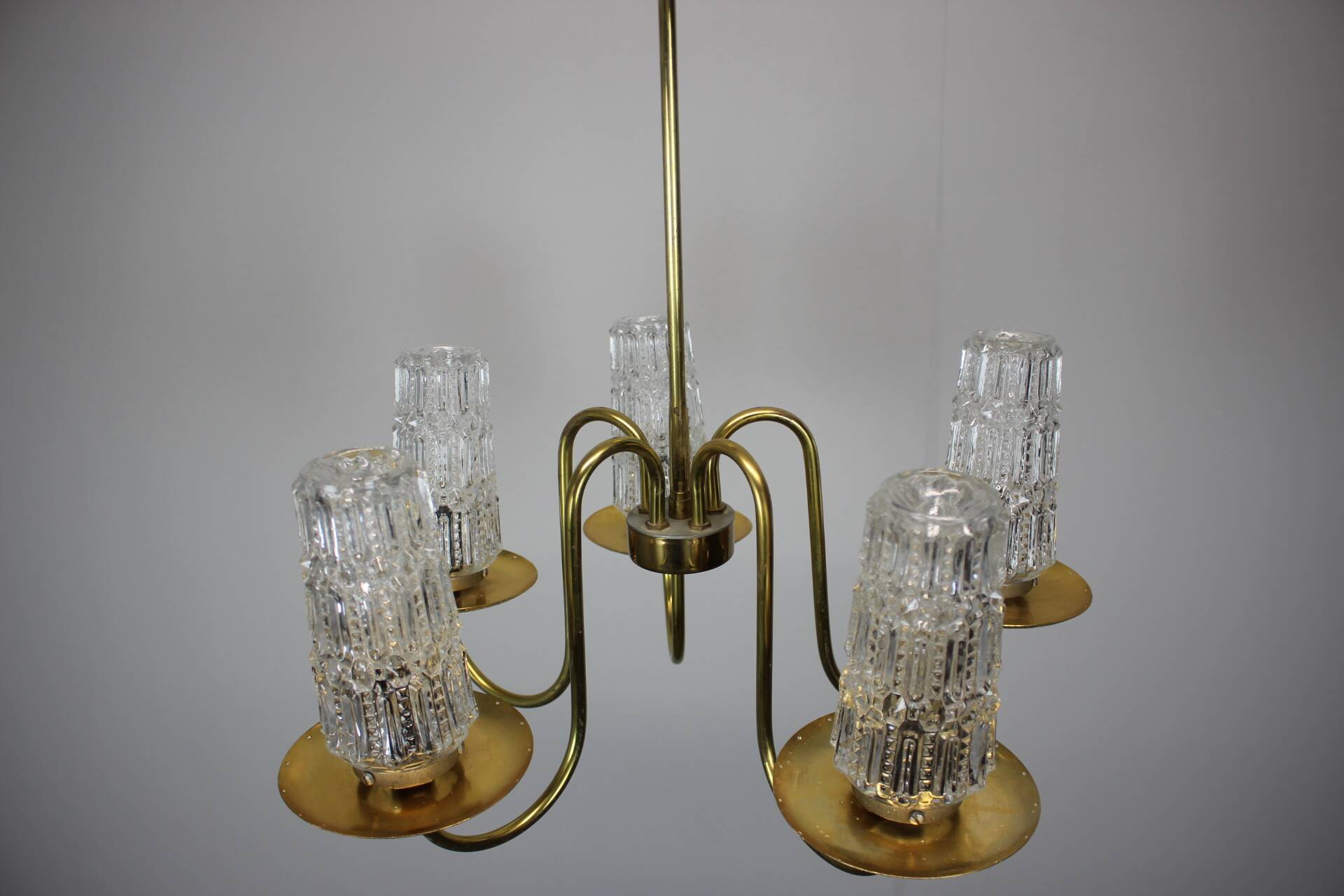 Mid-Century Brass Chandelier, 1970s, Czechoslovakia