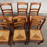 6 solid wood chairs, medium oak, satin and straw