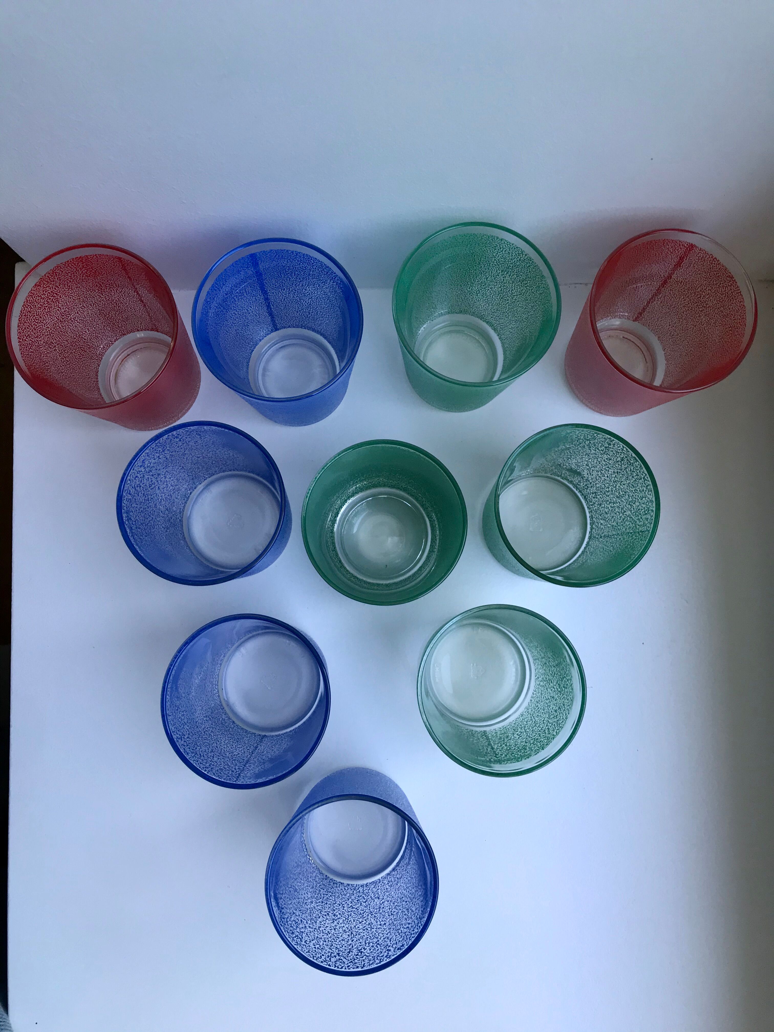 Set of 8 colored water glasses 70s