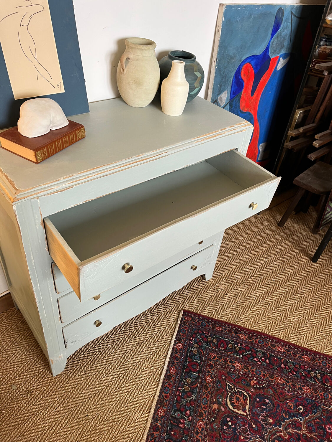 Vintage art deco wood chest of drawers
