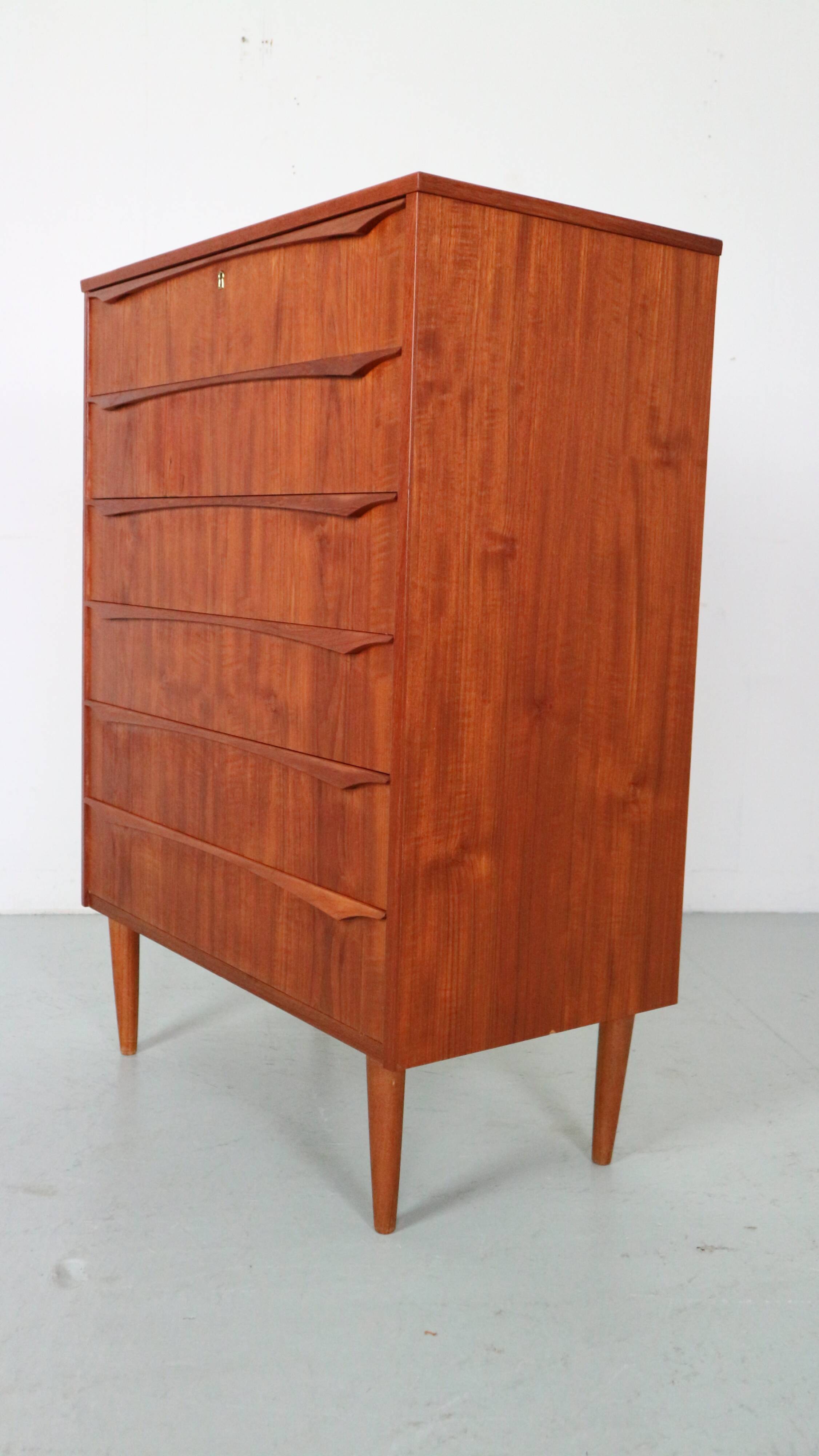 Mid-Century Modern Danish Chest of Six Drawers, Tallboy in Teak, Denmark, 1960