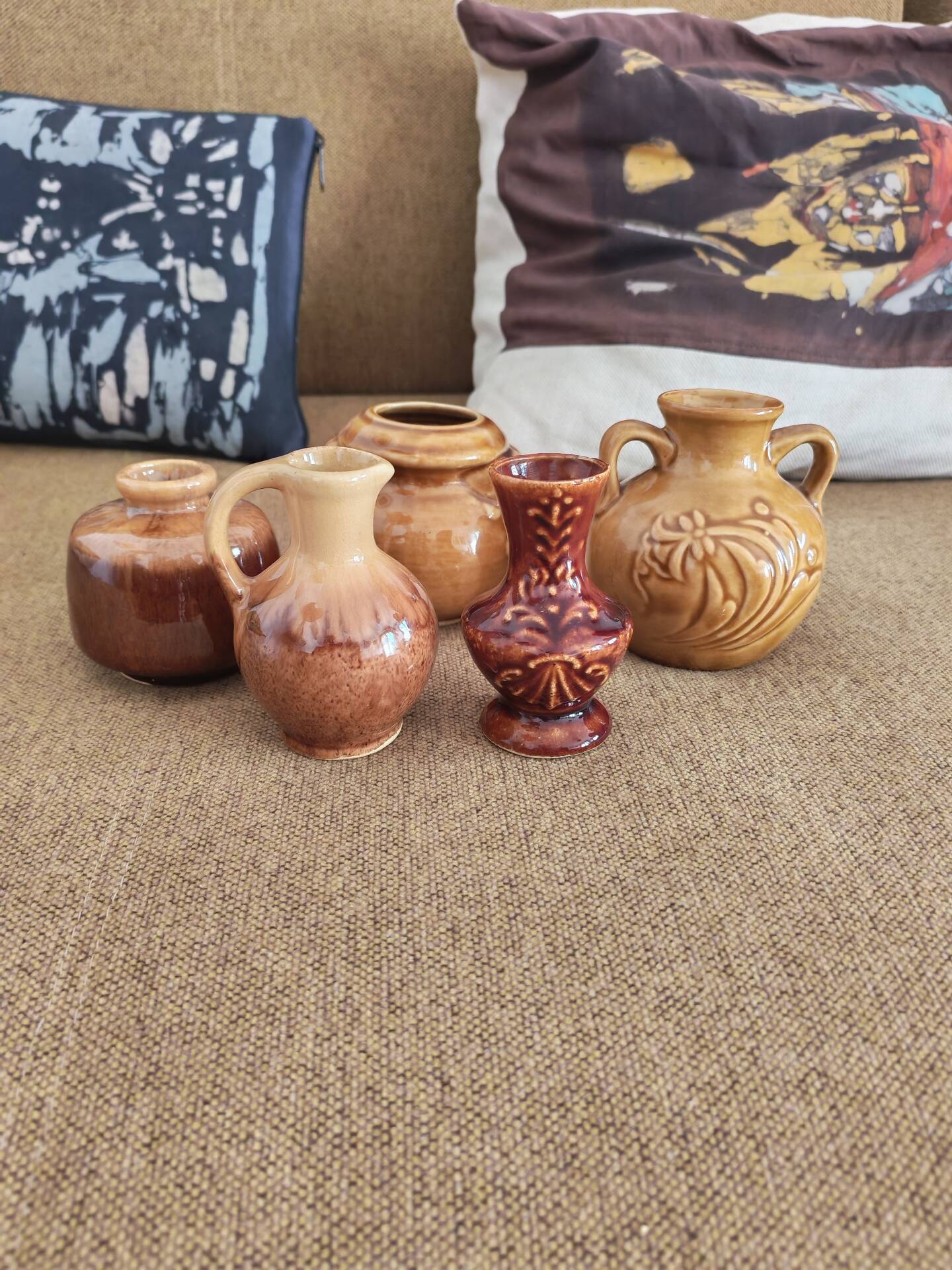 Lot de 5 mini vases pichets rétro en céramique émaillée 