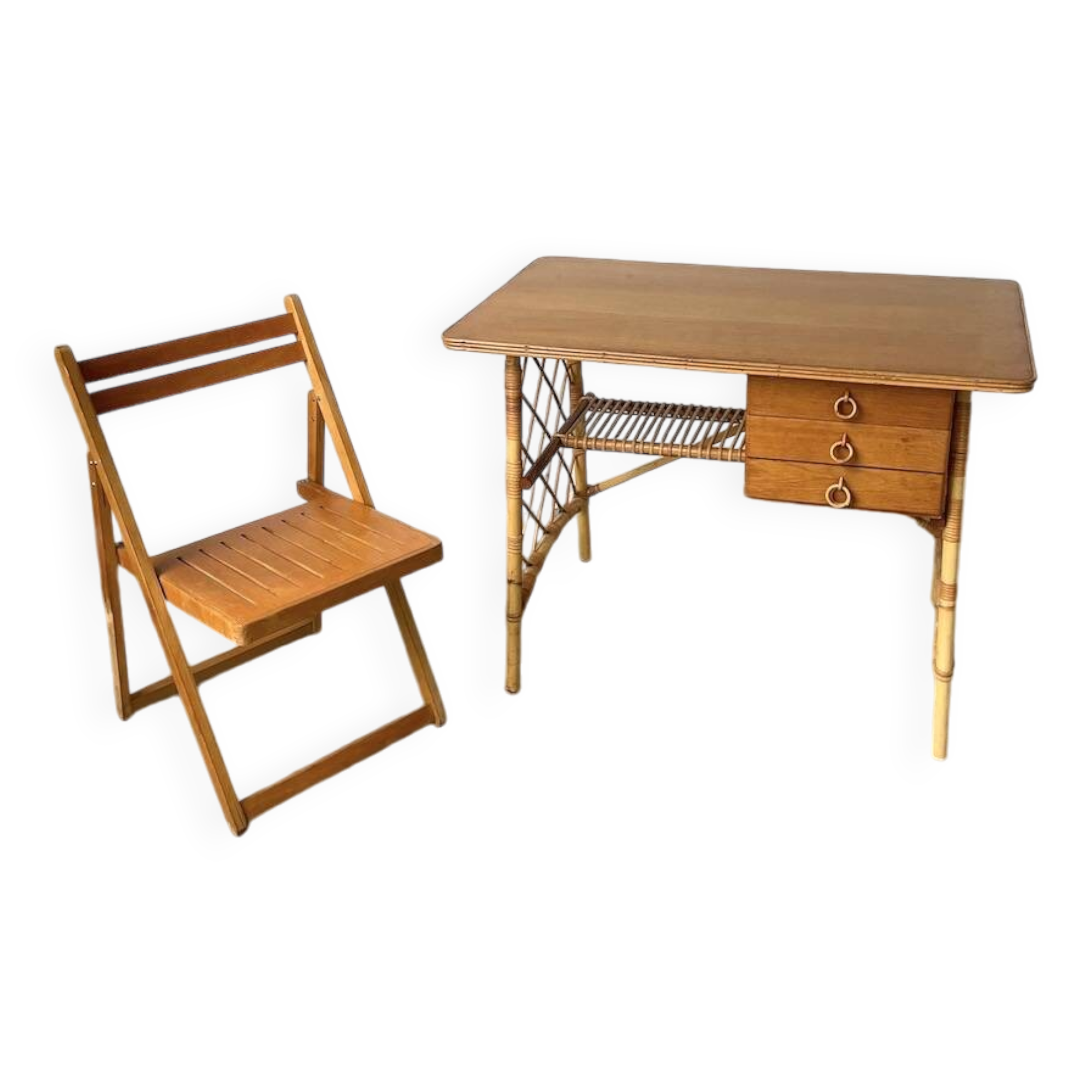 Bureau rotin Louis Sognot et sa chaise