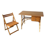 Louis Sognot rattan desk and its chair