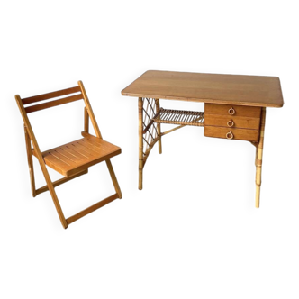 Bureau rotin Louis Sognot et sa chaise