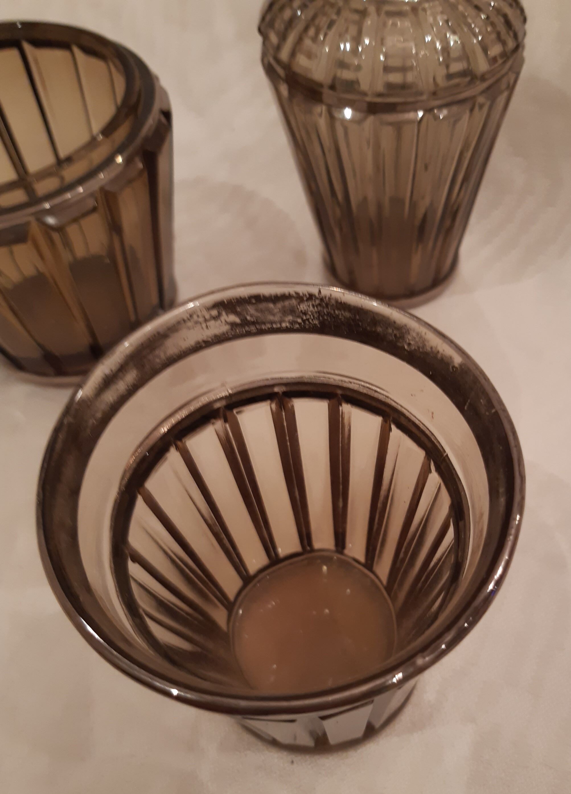 Carafe, glass and pot Portieux in smoked glass and silver art deco