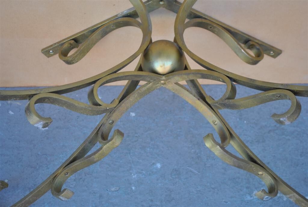Table low wood and gilded wrought iron style 1940