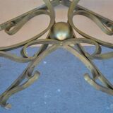 Table basse bois et fer forgé doré style 1940