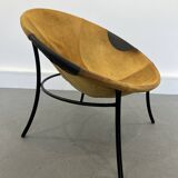 Italian Tan Suede and Black Leather Saucer Chair