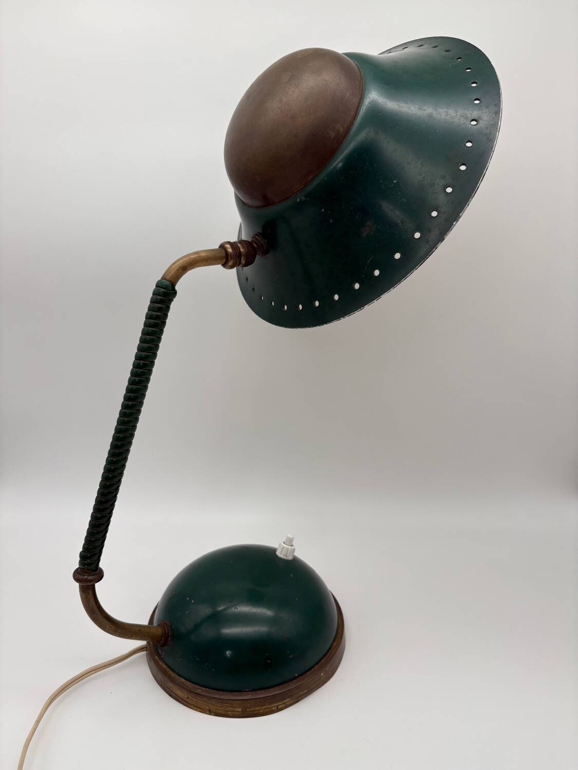 1960s cocotte desk lamp, green and brass, table lamp