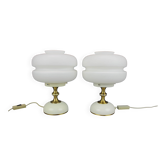 Pair of Napako table lamps from the 1970s in opaline glass and brass, Czechoslovakia.