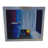 Tableau huile sur toile "Le Pichet Bleu" par Ravalia
