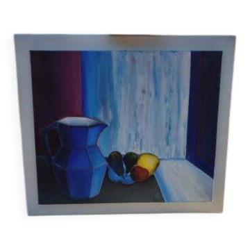 Tableau huile sur toile "Le Pichet Bleu" par Ravalia