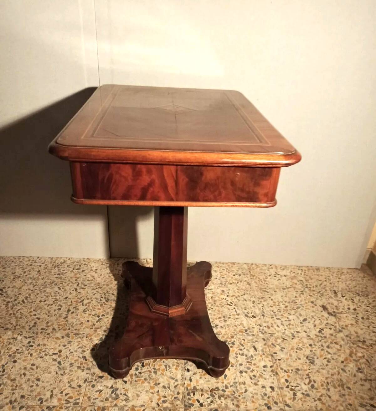 Work table desk 19th century inlaid walnut maple rosewood