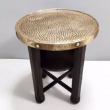 Secessionist Durmast Coffee Table with a Shelf and a Round Brass Top, Austria