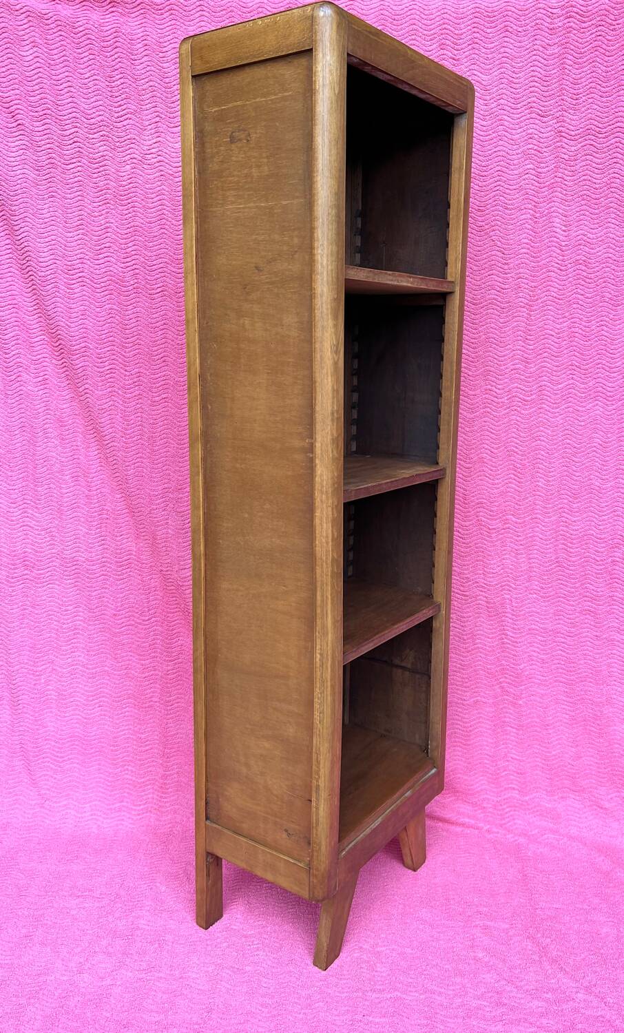 High wooden shelf with compass base vintage 1950