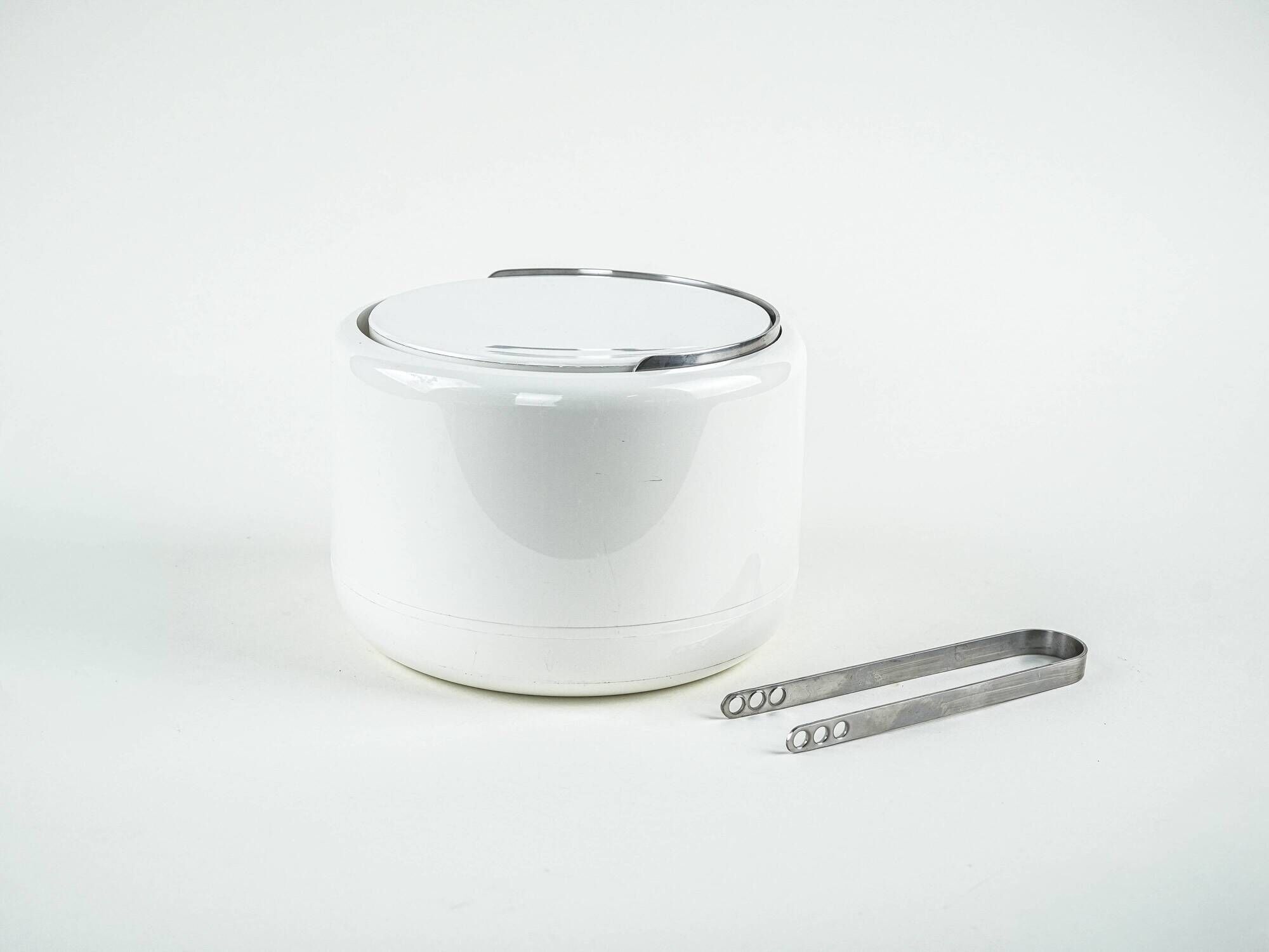Stelton Ice Bucket in White with Steel Detail, Danish Design, 1970s
