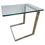 Midcentury Design Cantilevered Glass & Chrome Side Coffee Table, 1980s