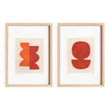 Duo of abstract paintings on paper - paintings signed Eawy