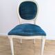 Vintage Louis XVI style chair in petrol blue velvet and patinated wood