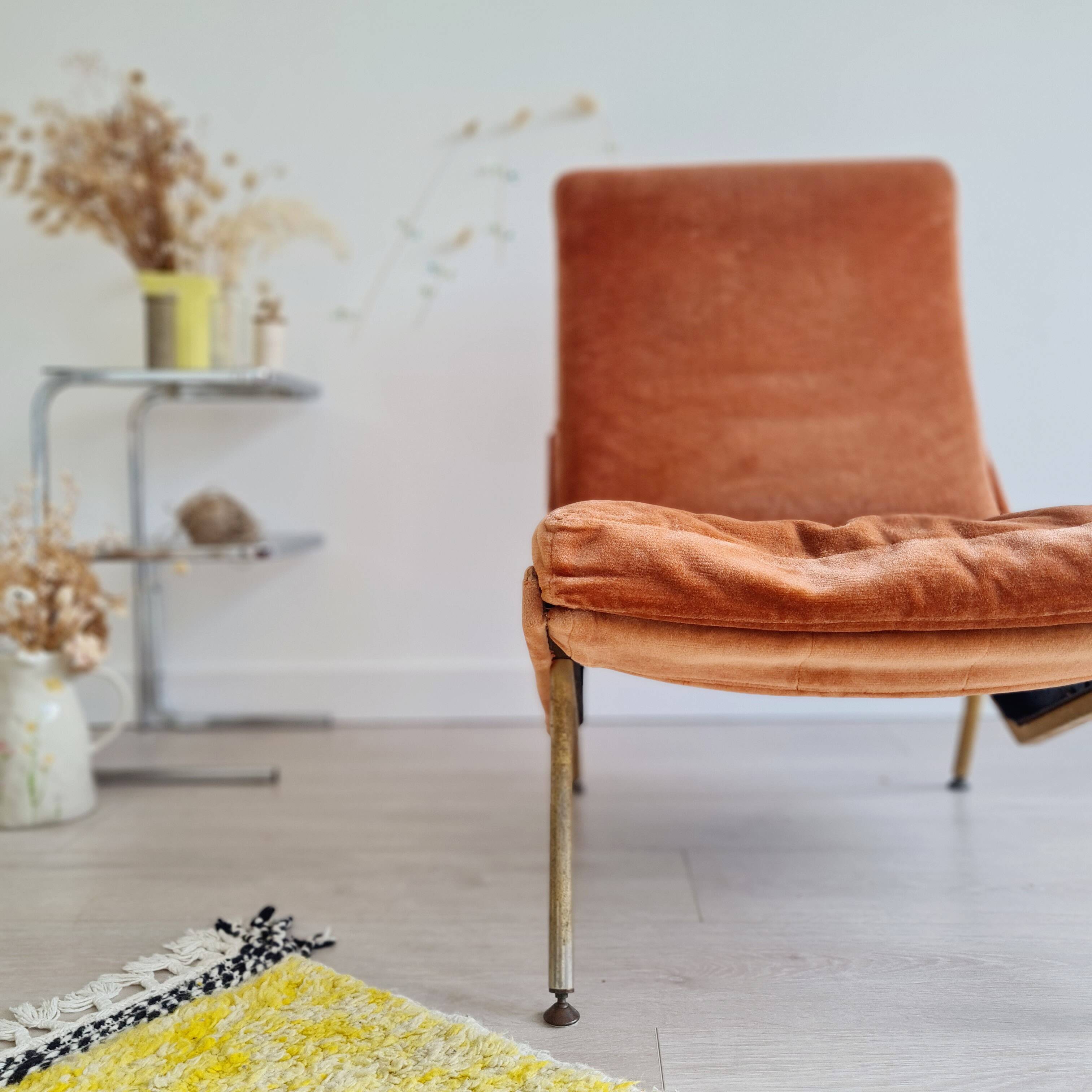 Antique Scandinavian velvet armchair with compass feet