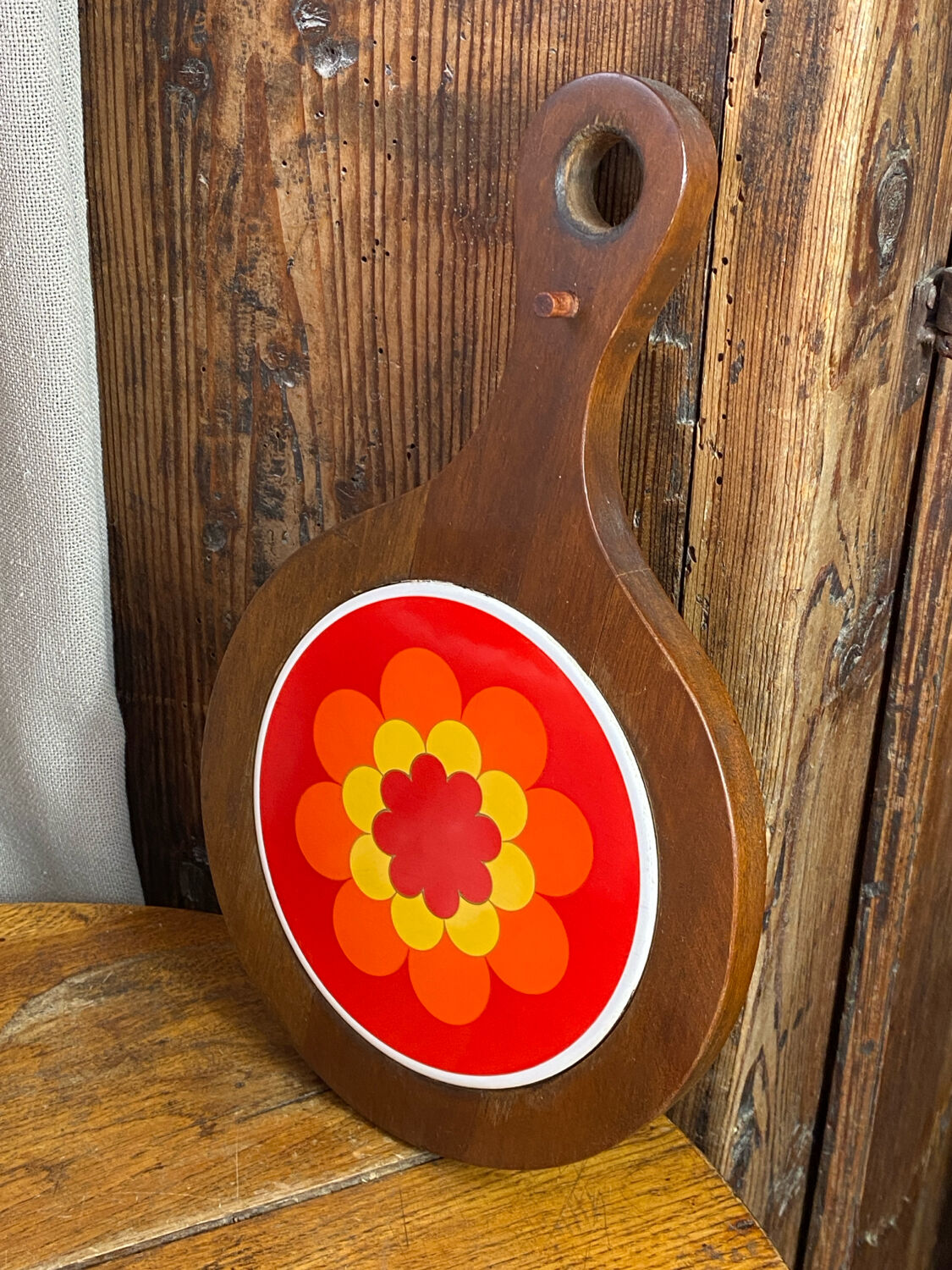 Plateau, wooden and ceramic chopping board, 1970s