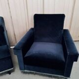 Pair of navy blue velvet club armchairs