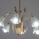 Art Deco Murano Glass and Brass Chandelier, 6 light, 1950