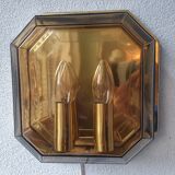 Geometric smoke topaz glass wall lamp, Glashütte Limburg, 80s