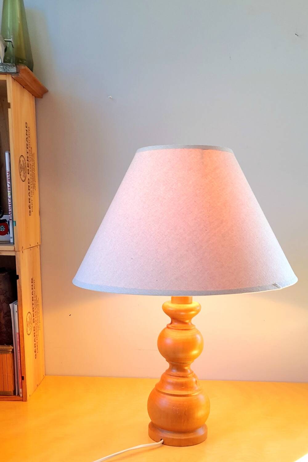 Scandinavian turned wooden lamp 60s