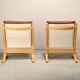 Pair Ingmar Relling Siesta Lounge Chairs in Beech and Burgundy Leather