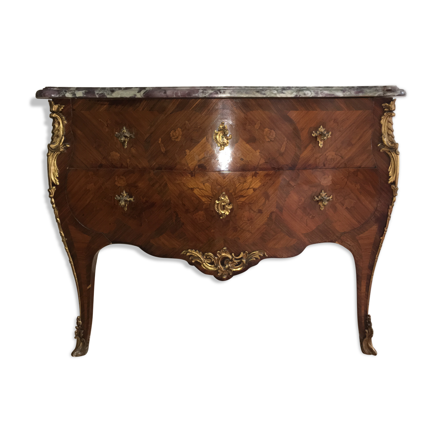Curved dresser in Louis XV-style marquetterie