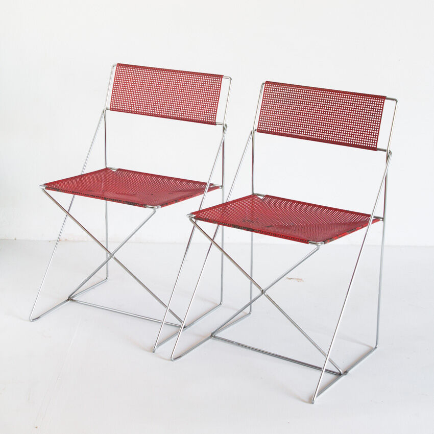 Pair of vintage X-Line chairs in enamelled and chromed metal by N.J. Haugesen for Bent Krogh