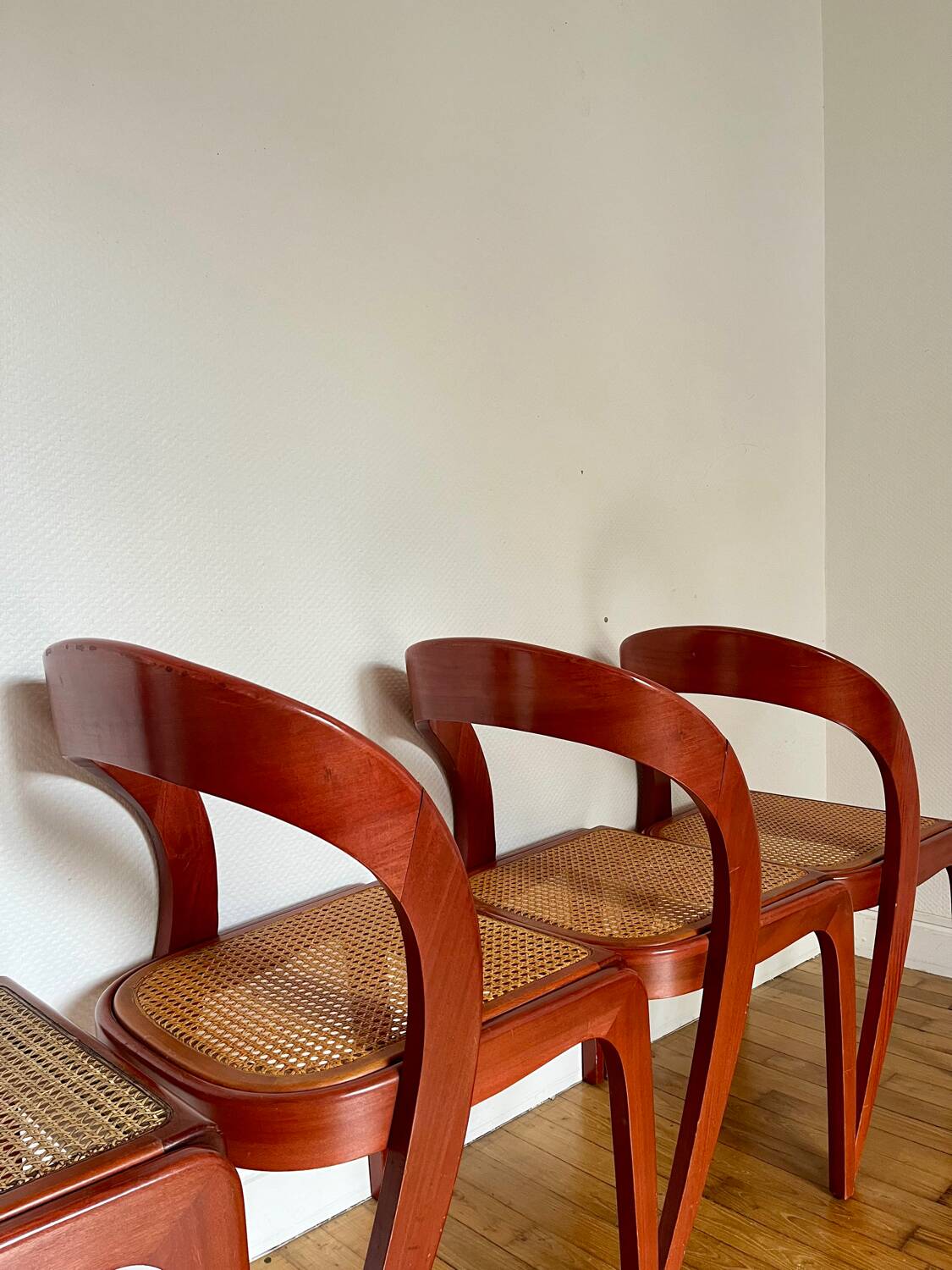 Set of 4 Baumann caned gondola chairs