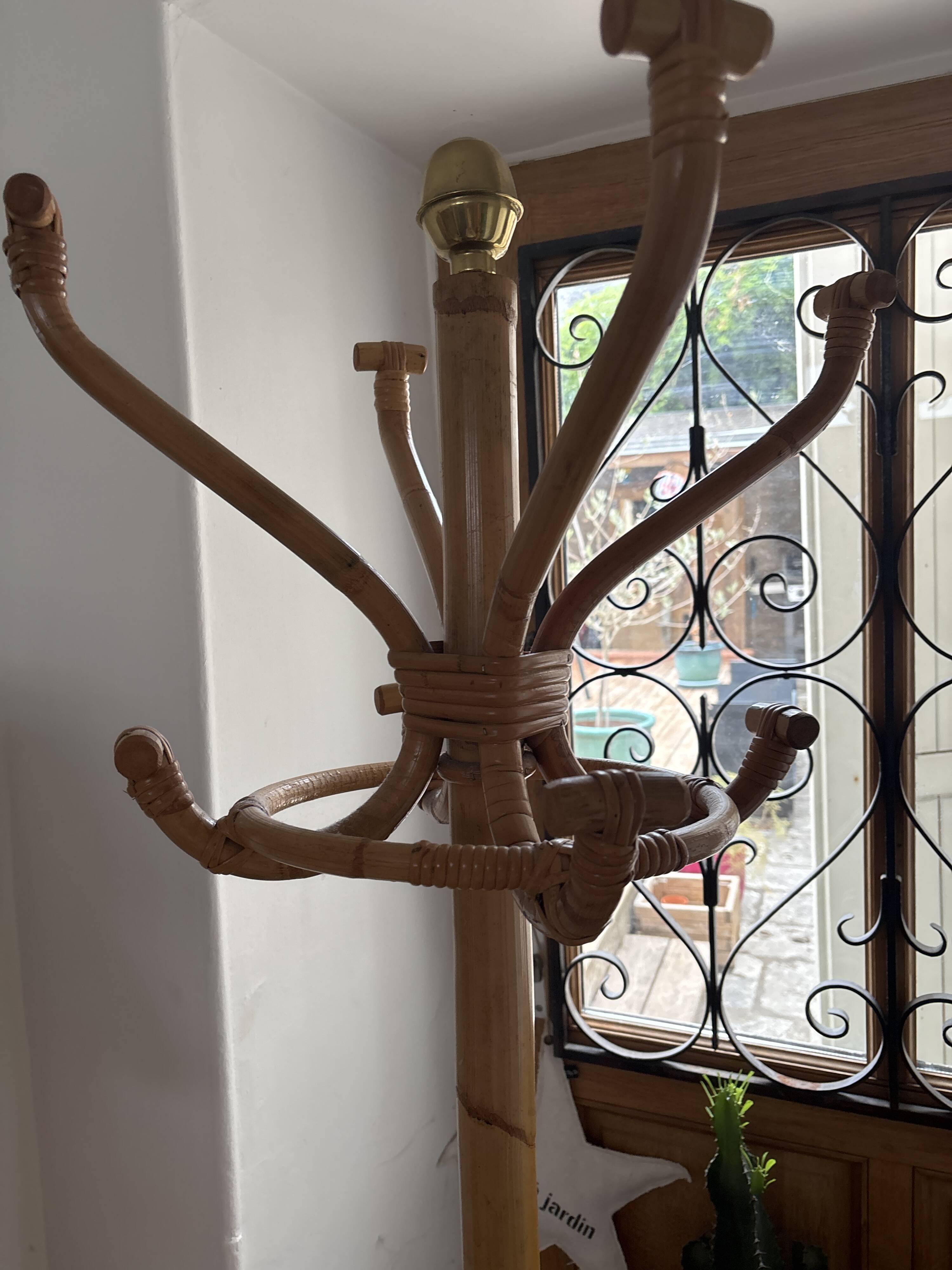 Freestanding rattan coat rack