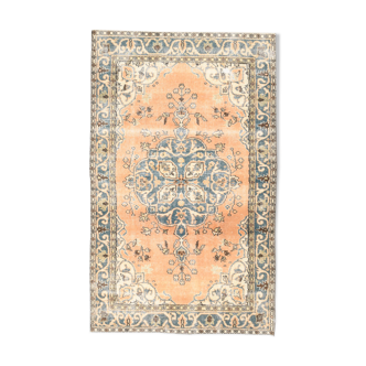 Turkish vintage style orange green rug, 194x119cm