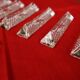 Set of 12 pyramid-shaped crystal knife holders Made in Hungary